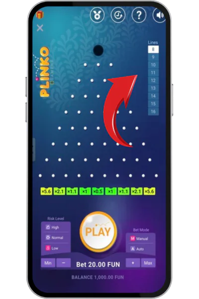 Select the number of Plinko lines